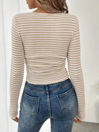 Striped Square Neck Long Sleeve T-shirt (8)