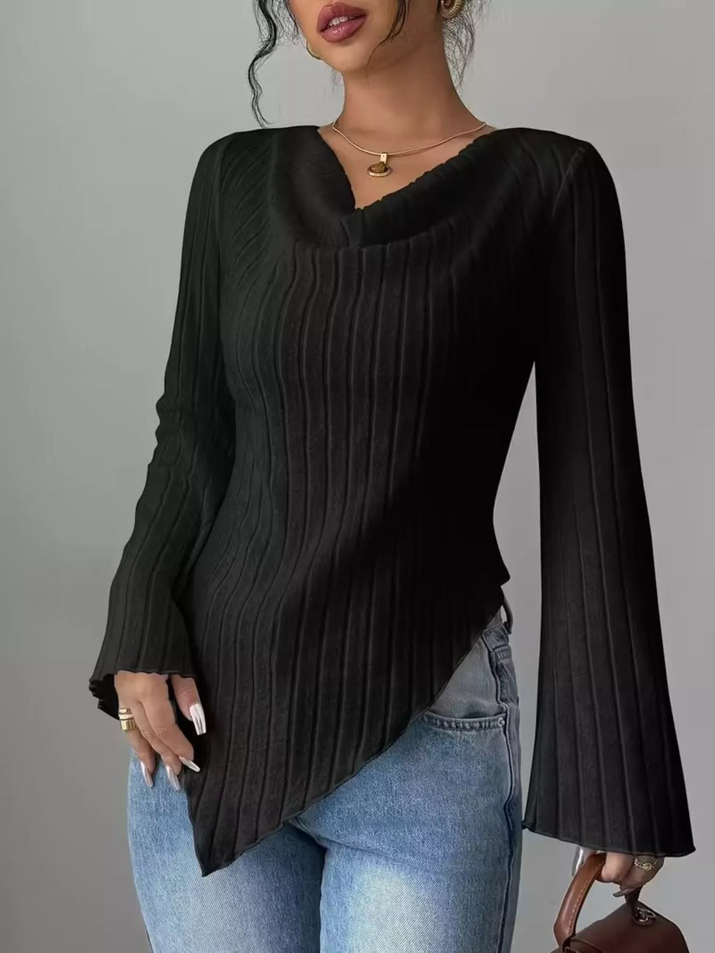 Cowl Neck Ribbed Knit Top (7)