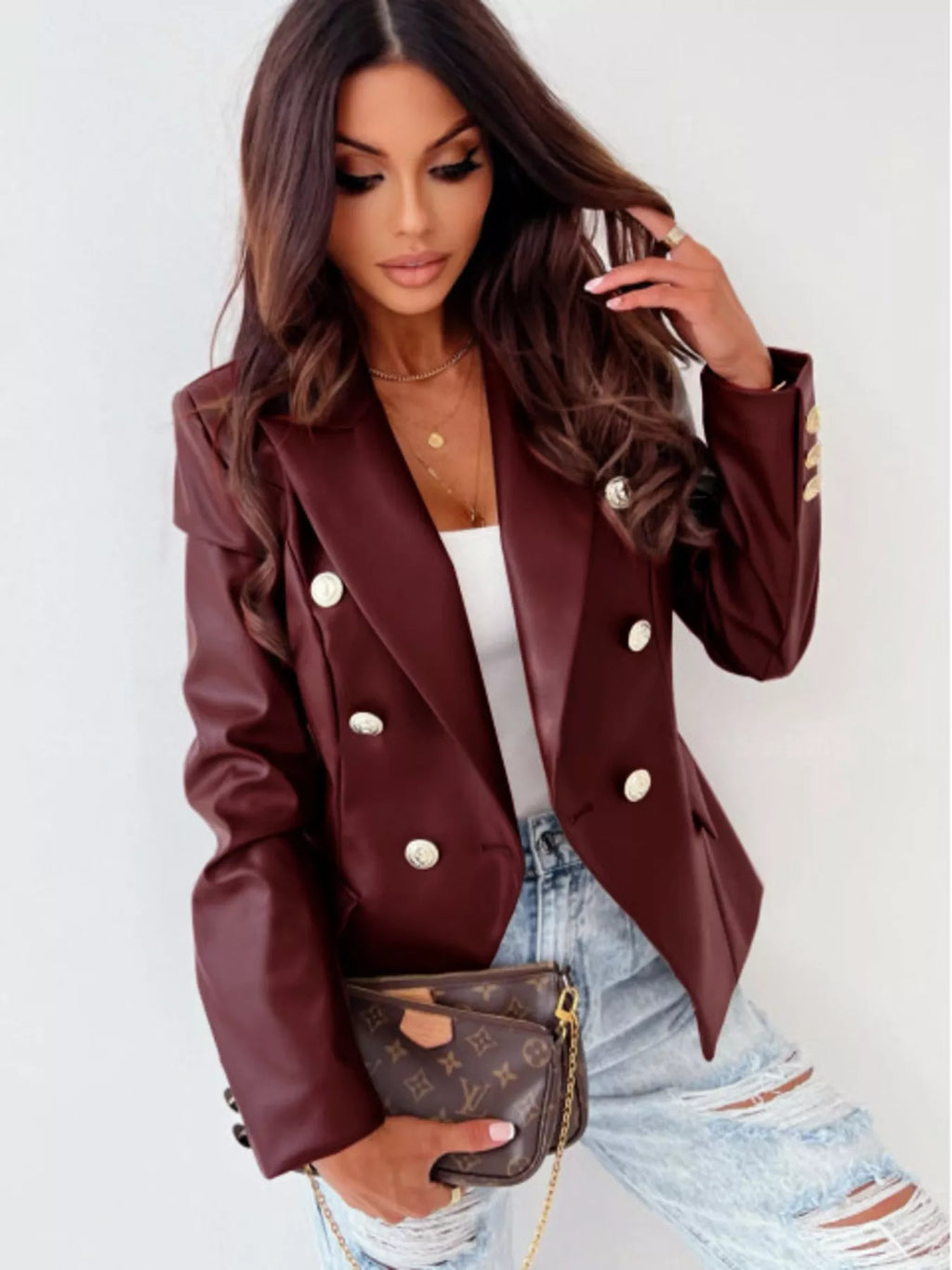 Lapel Collar Leather Blazer (11)