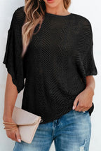 Scallop Edge Half Sleeve Pointelle Knit Top (9)