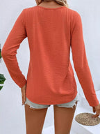 Full Size V-neck Decor Button Long Sleeve T-shirt Plus (14)