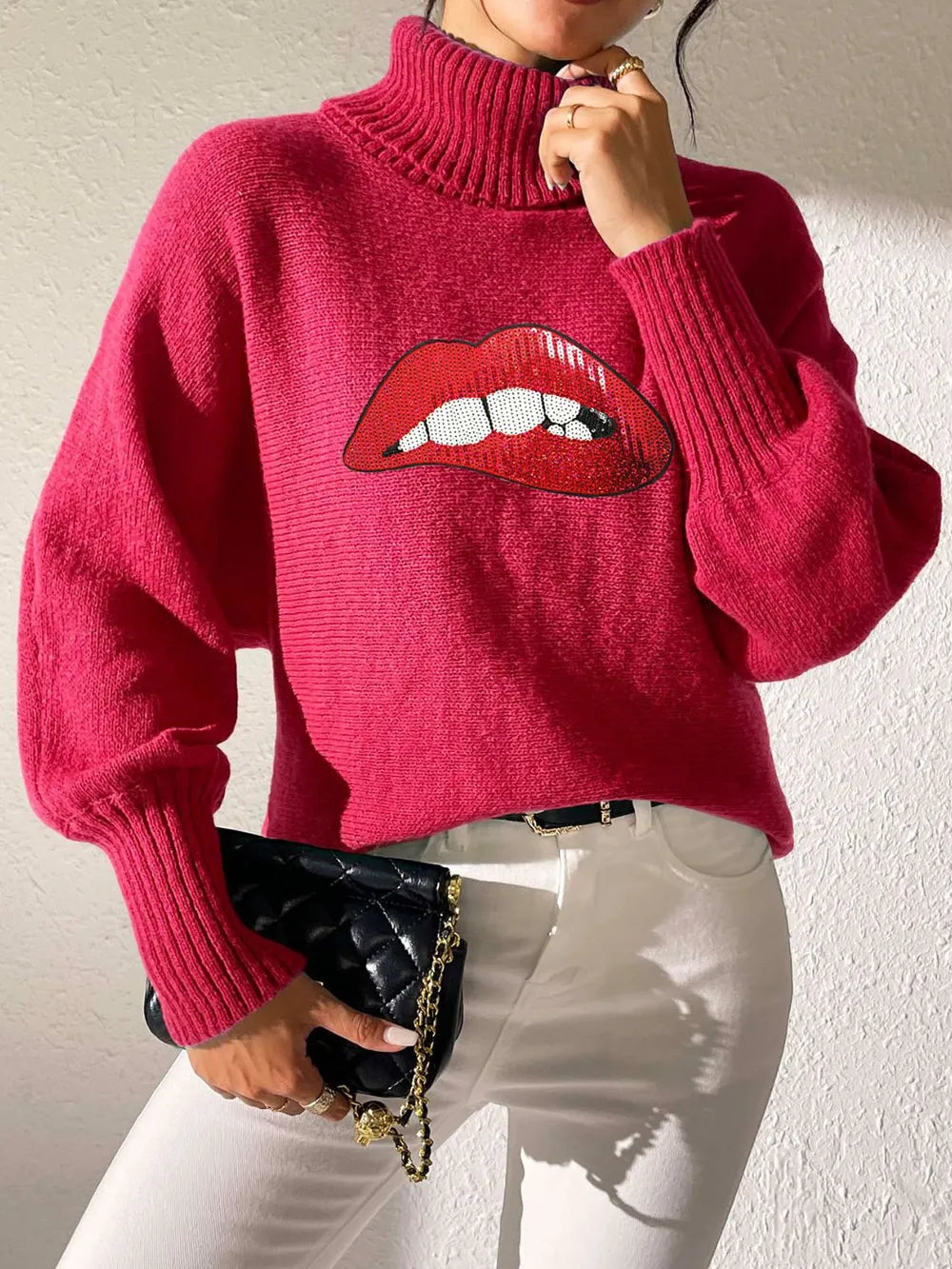 Lip Turtleneck Long Sleeve Sweater (19)