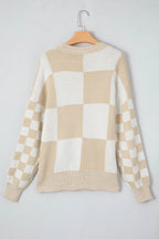 Checkered Round Neck Drop Shoulder Sweater (14)