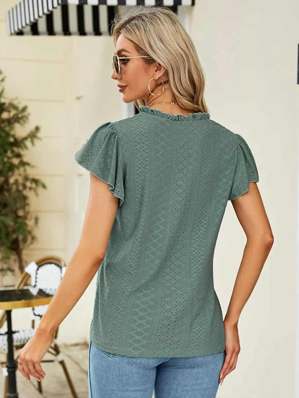 Eyelet Notched Short Sleeve T-shirt (8)