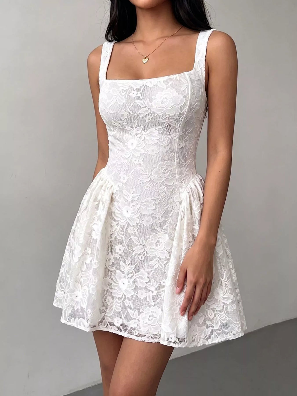 Floral Lace Square Neck Mini Dress (2)