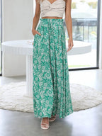Drawstring Paperbag Waist Printed Wide Leg Pants (18)