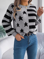 Stars Stripes Pattern Casual Round Neck Sweater (5)