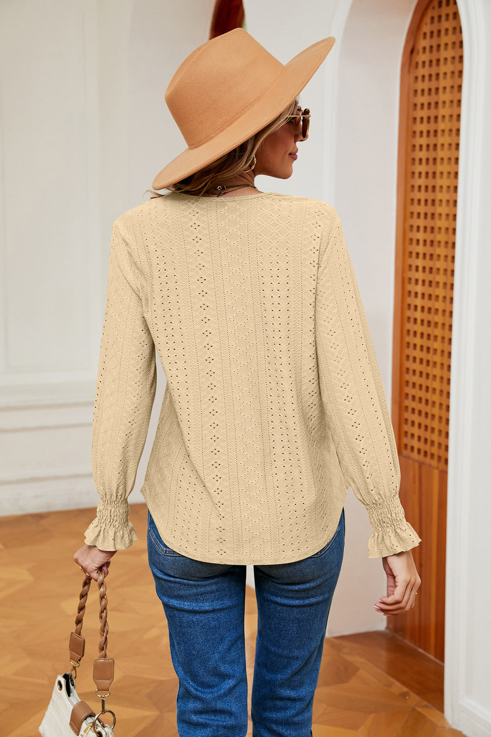 Contrast Flounce Sleeve Blouse (9)