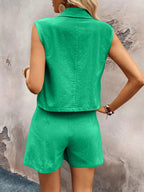 One Button Sleeveless Top Shorts Set (23)