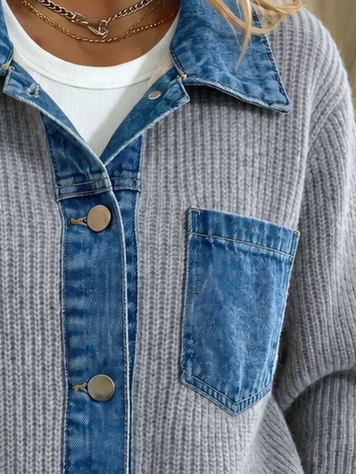 Denim Trim Button Up Cardigan (8)