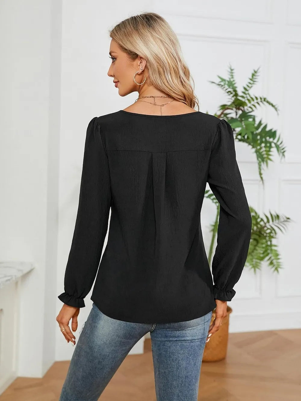 Notched Flounce Sleeve Blouse (2)