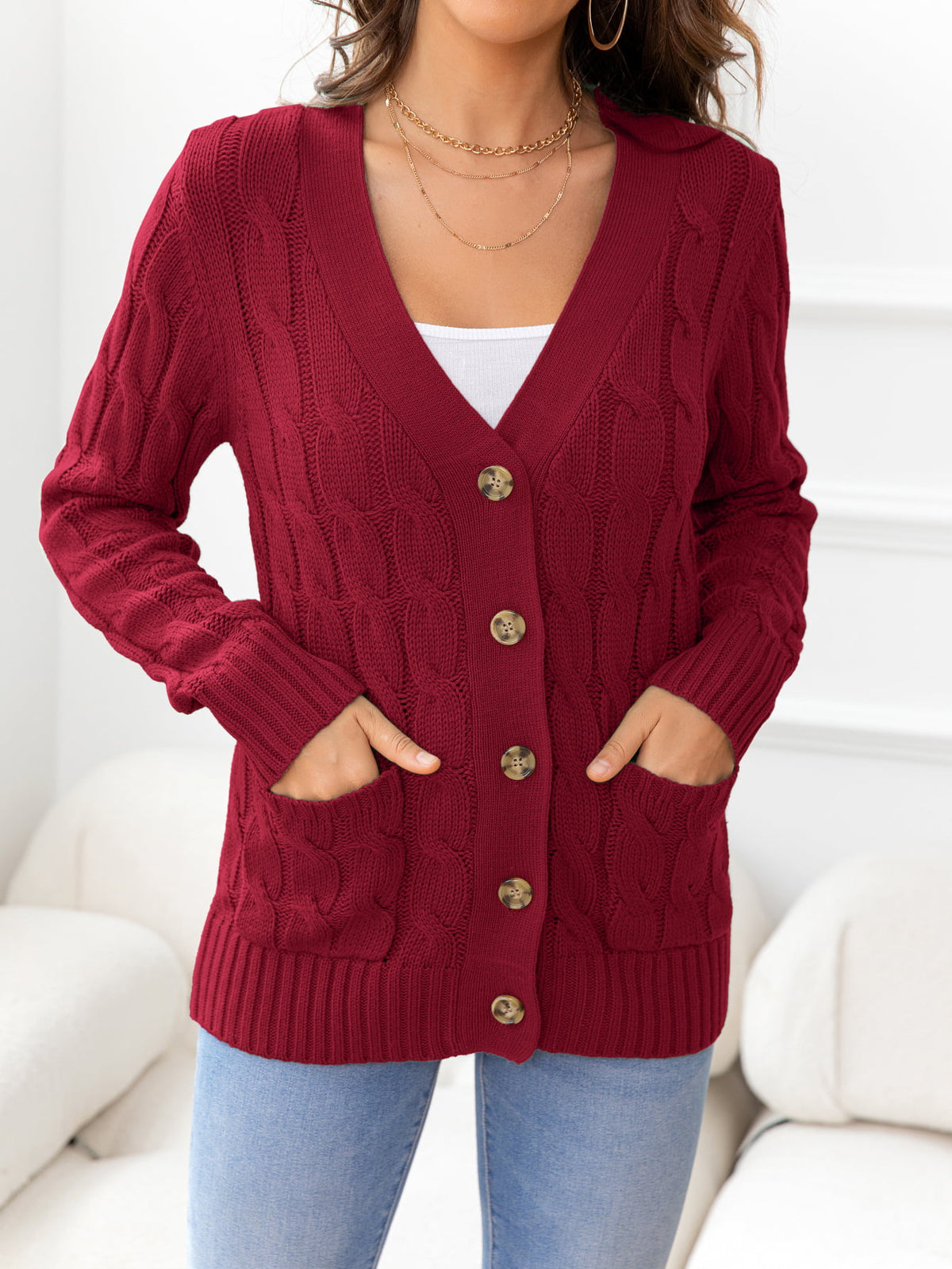 Button Down Cable-knit Cardigan (5)