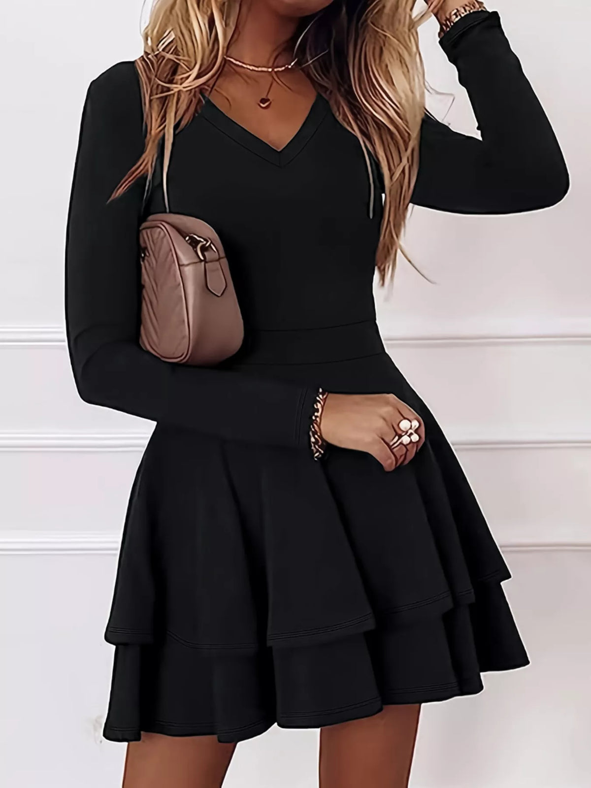 V-neck Layered Ruffle Mini Dress (27)