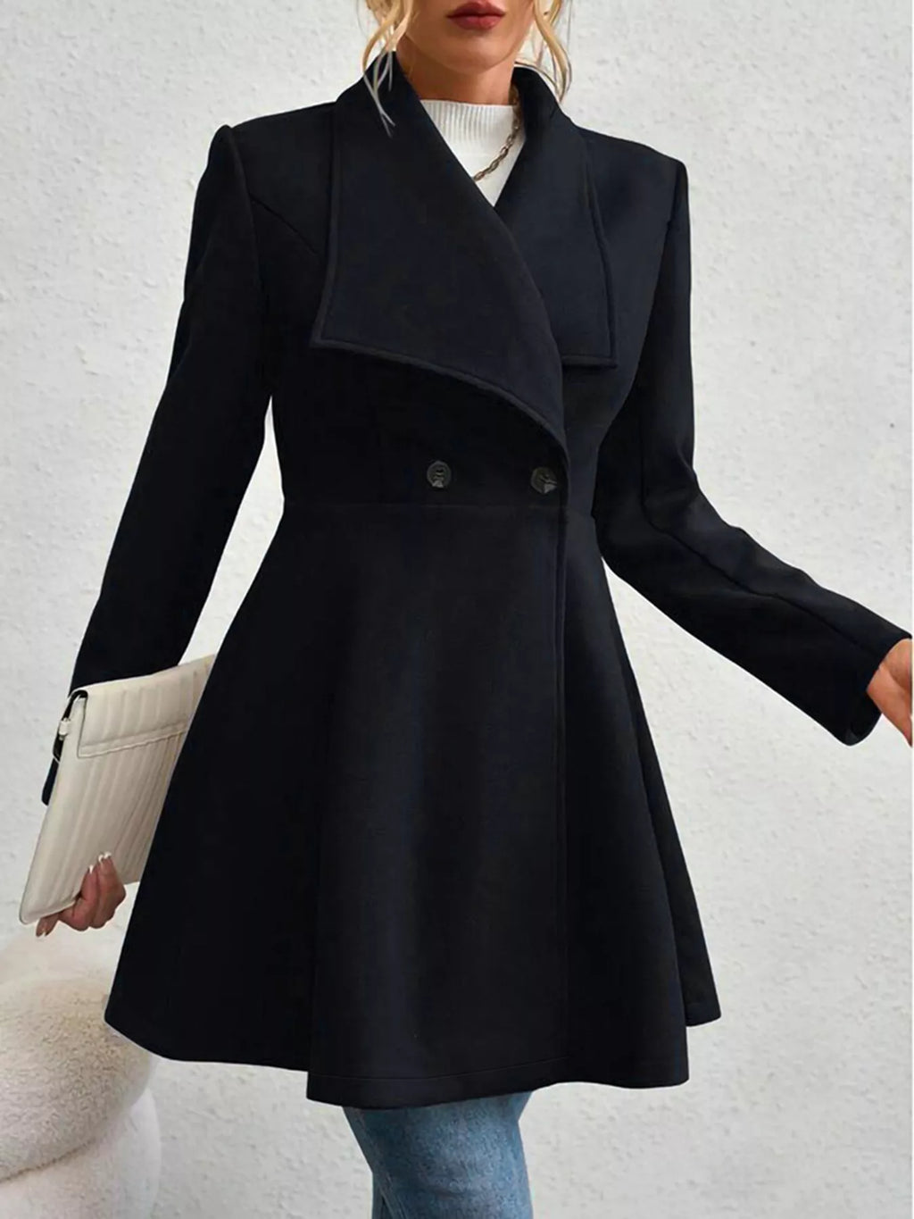 Double-breasted Wool Blend Coat (8)