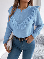 Ruffled Round Neck Long Sleeve Sweater (11)