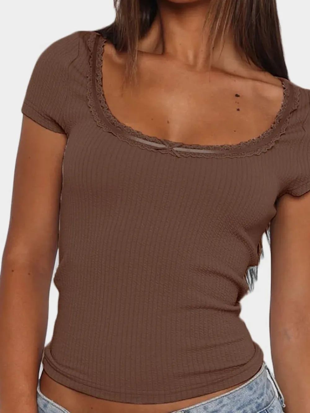 Lace Detail Scoop Neck Short Sleeve T-shirt (12)