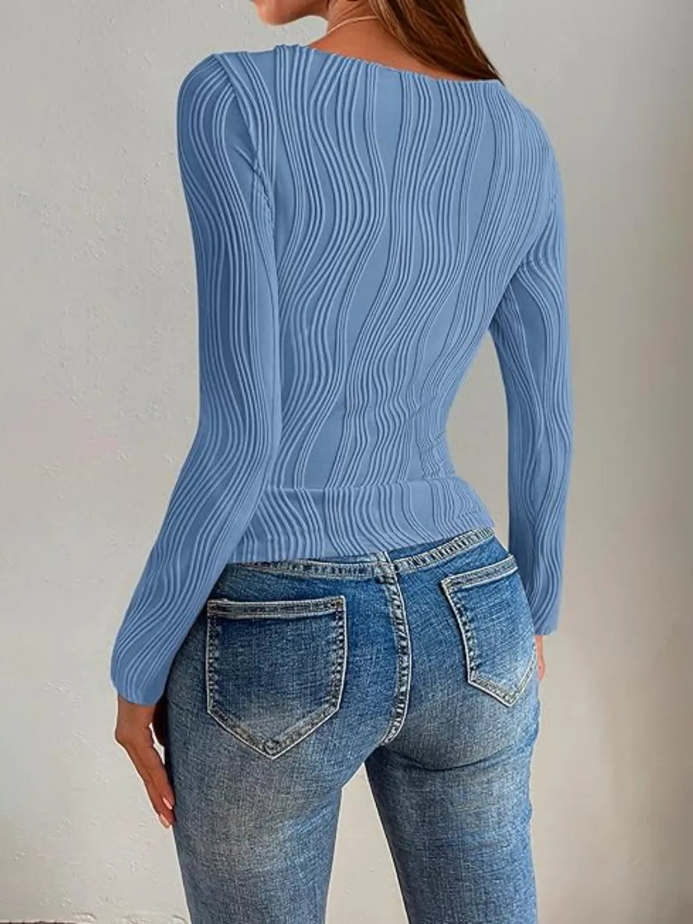 Textured Round Neck Long Sleeve Top (5)