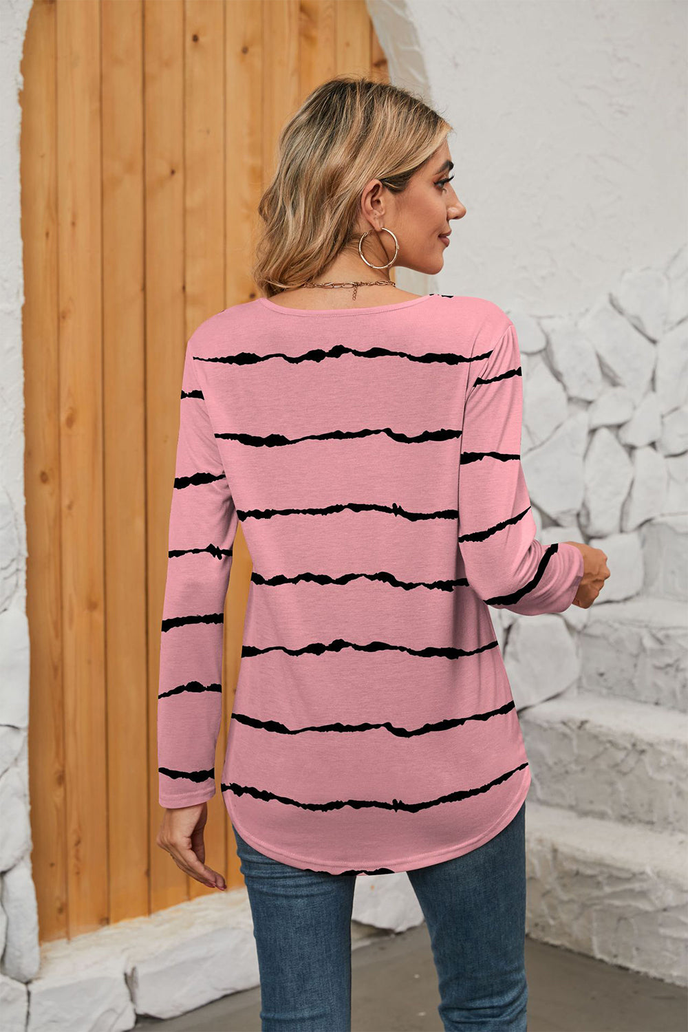 Printed Square Neck Long Sleeve Blouse (6)