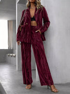 Lapel Collar Long Sleeve Blazer Pants Set (14)