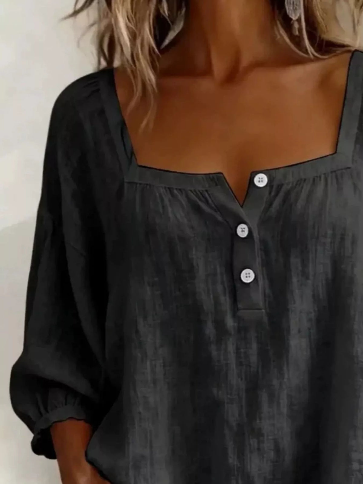Full Size Square Neck Button Detail Blouse Plus (2)