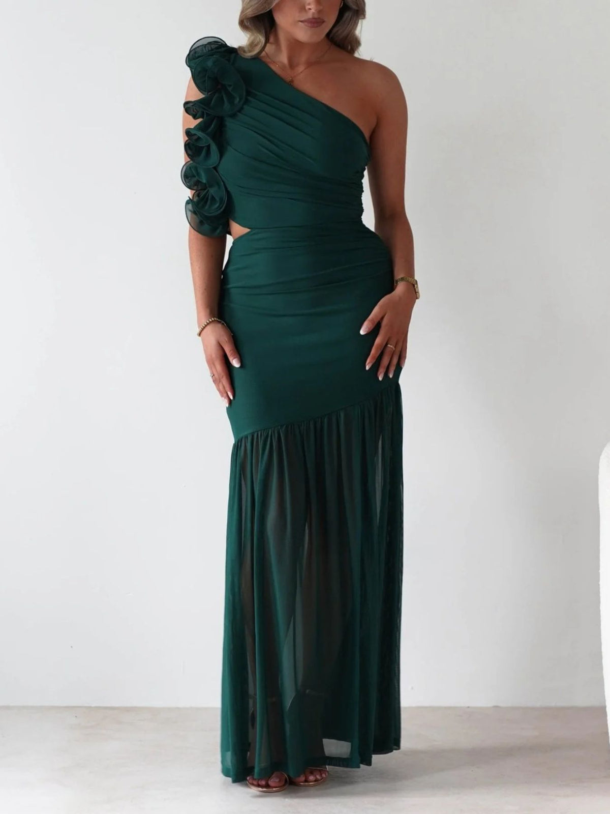 One-shoulder Ruffle Trim Maxi Dress (12)
