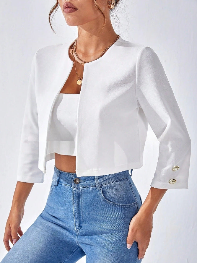 Solid Color Slit Bomber Jacket photo 11