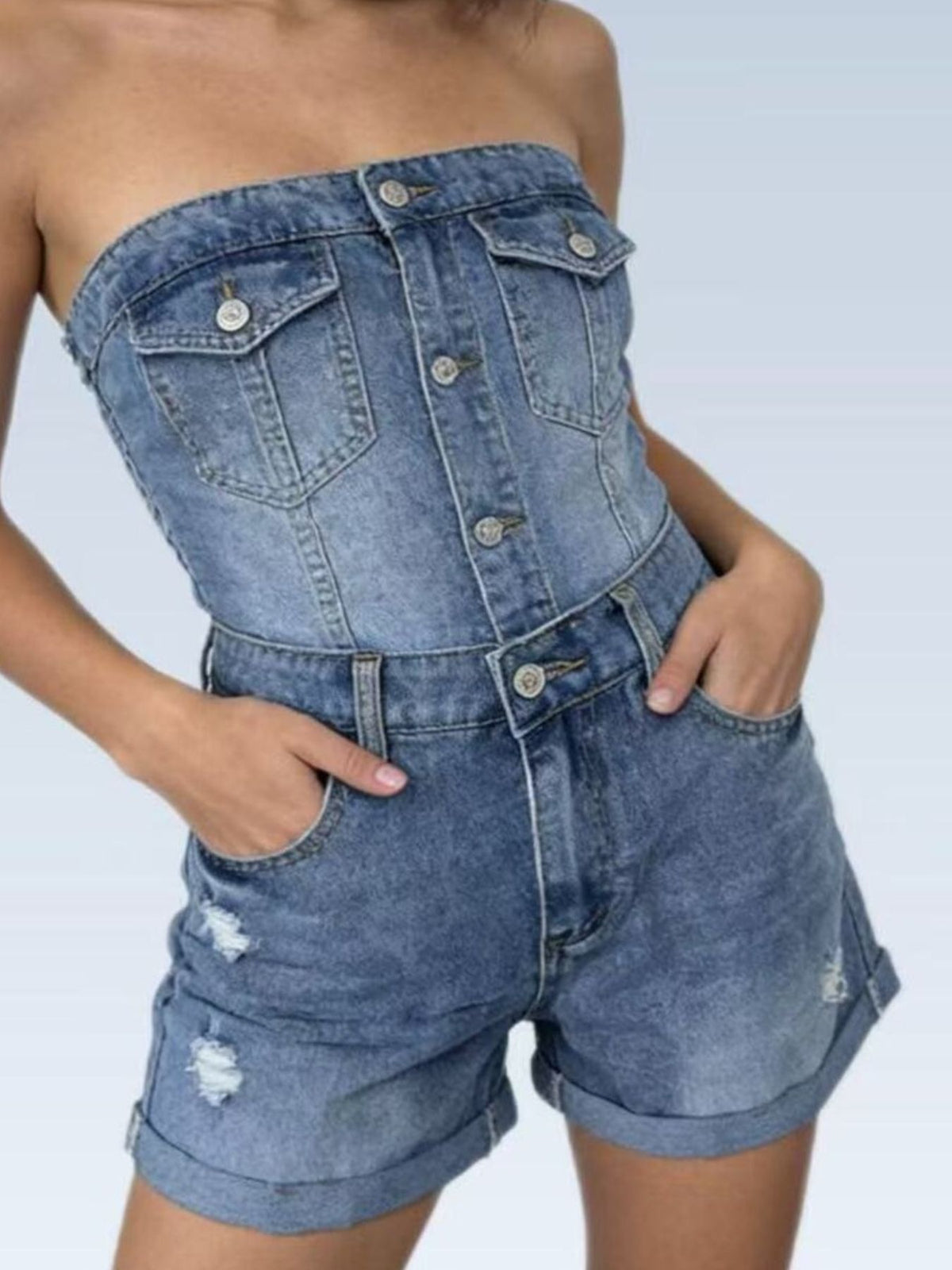Ripped High-waisted Denim Shorts (4)