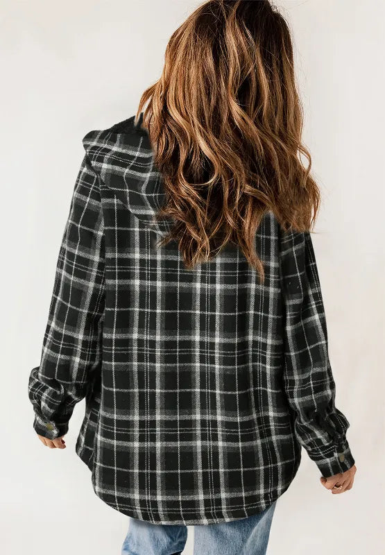 Plaid Button Up Long Sleeve Hooded Jacket (16)