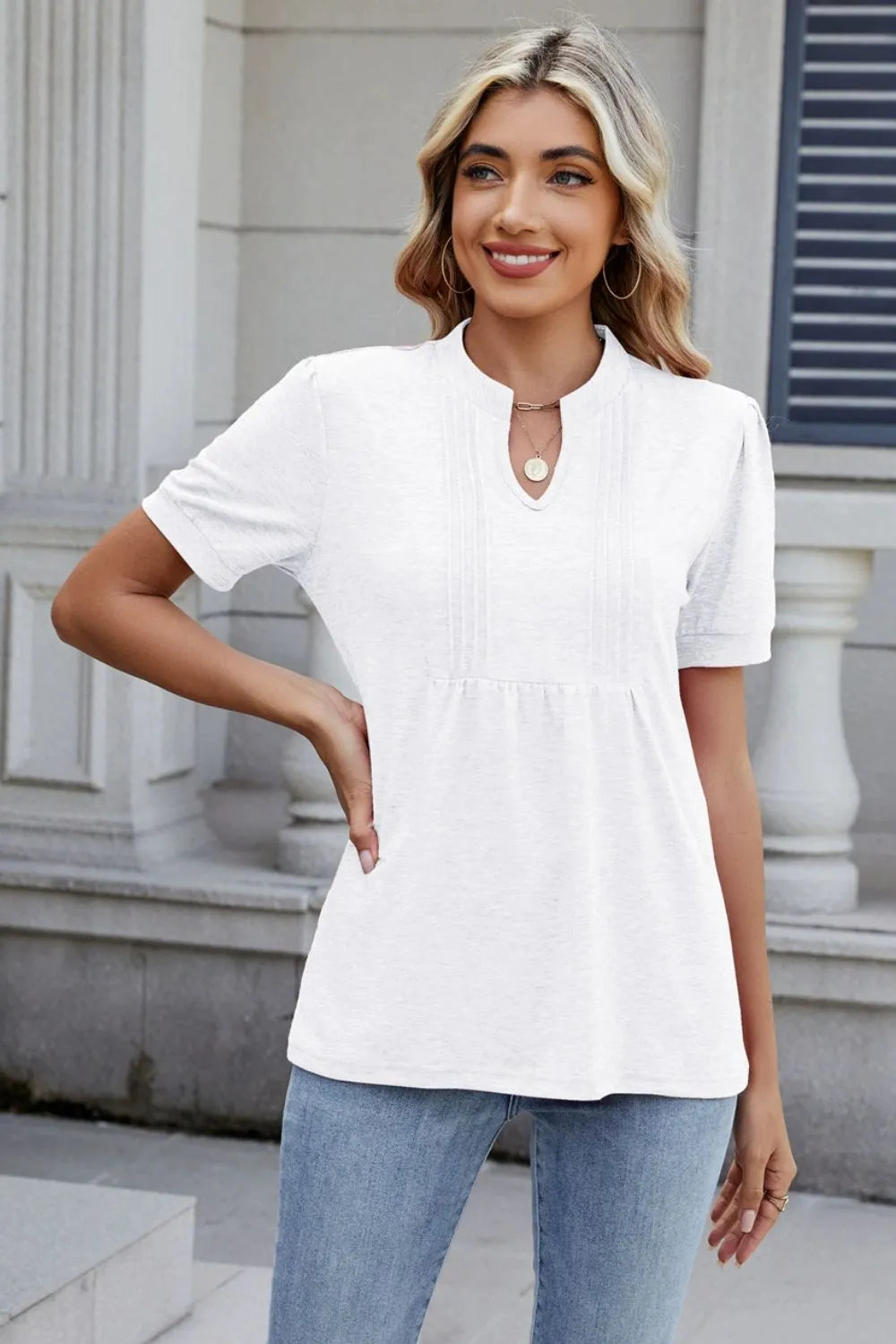 Notched Short Sleeve Top (12)