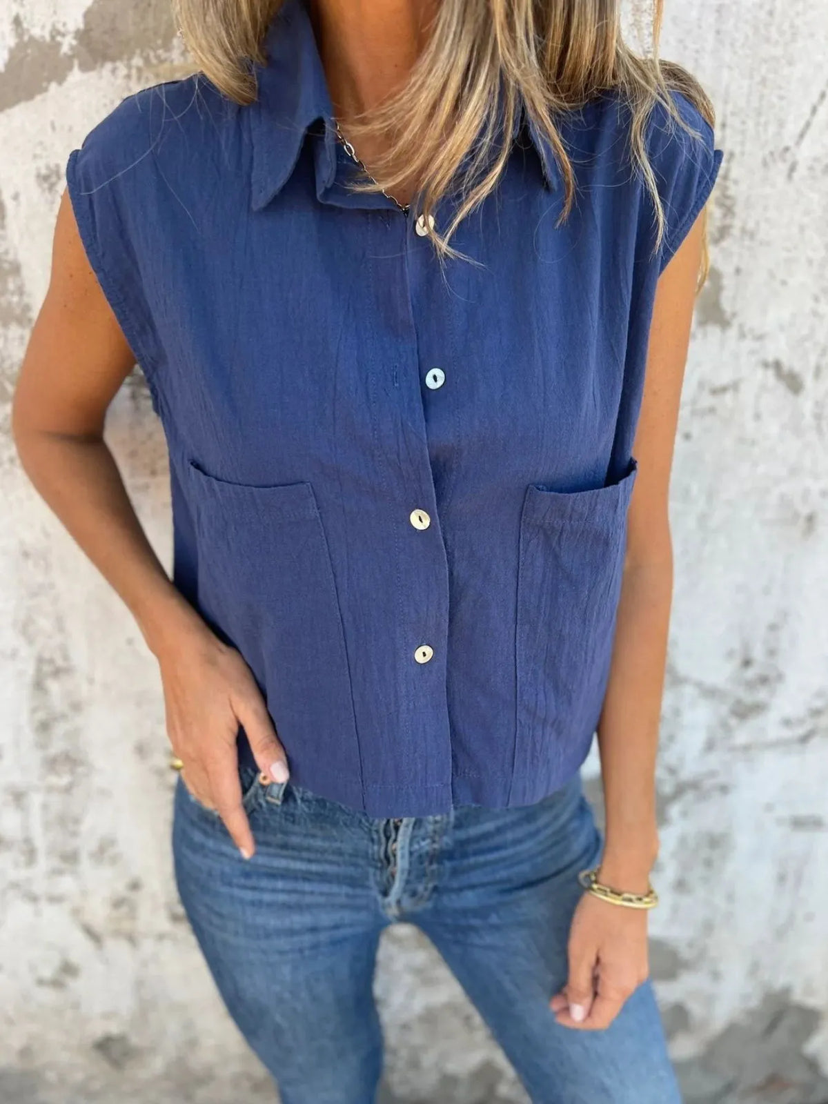 Full Size Textured Button-front Sleeveless Shirt Plus (12)