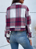 Plaid Button Up Drop Shoulder Cropped Jacket (32)