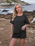 Round Neck Short Sleeve Top Shorts Sweater Set (20)