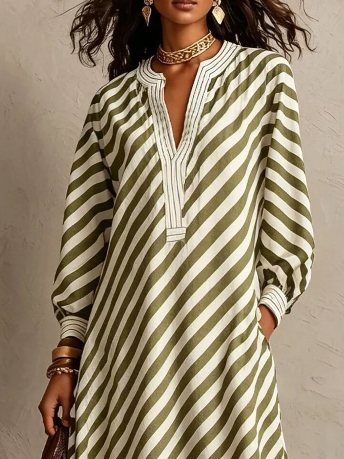 Striped Long Sleeves Maxi Dress (8)