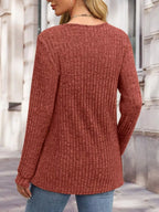 Ribbed Knit Button-front Long Sleeve T-shirt (7)