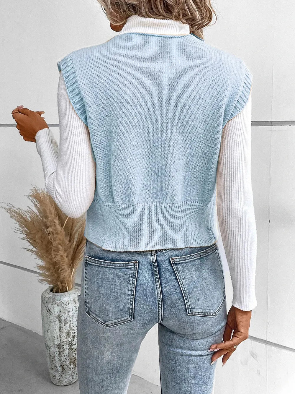 Full Size Button Up V-neck Sweater Vest (21)