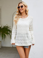 Round Neck Openwork Long Sleeve Knit Top (4)