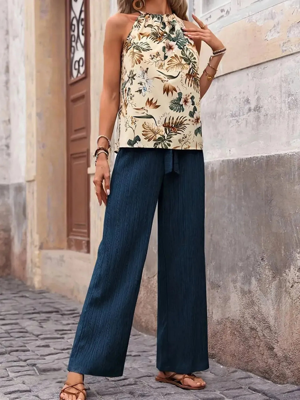 Printed Tank Top Wide Leg Pants Set (14)