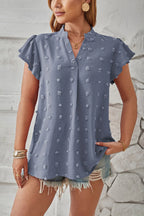 Swiss Dot Notched Cap Sleeve T-shirt (8)