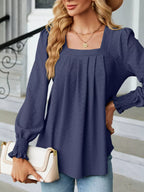 Pleated Square Neck Long Sleeve Top (27)