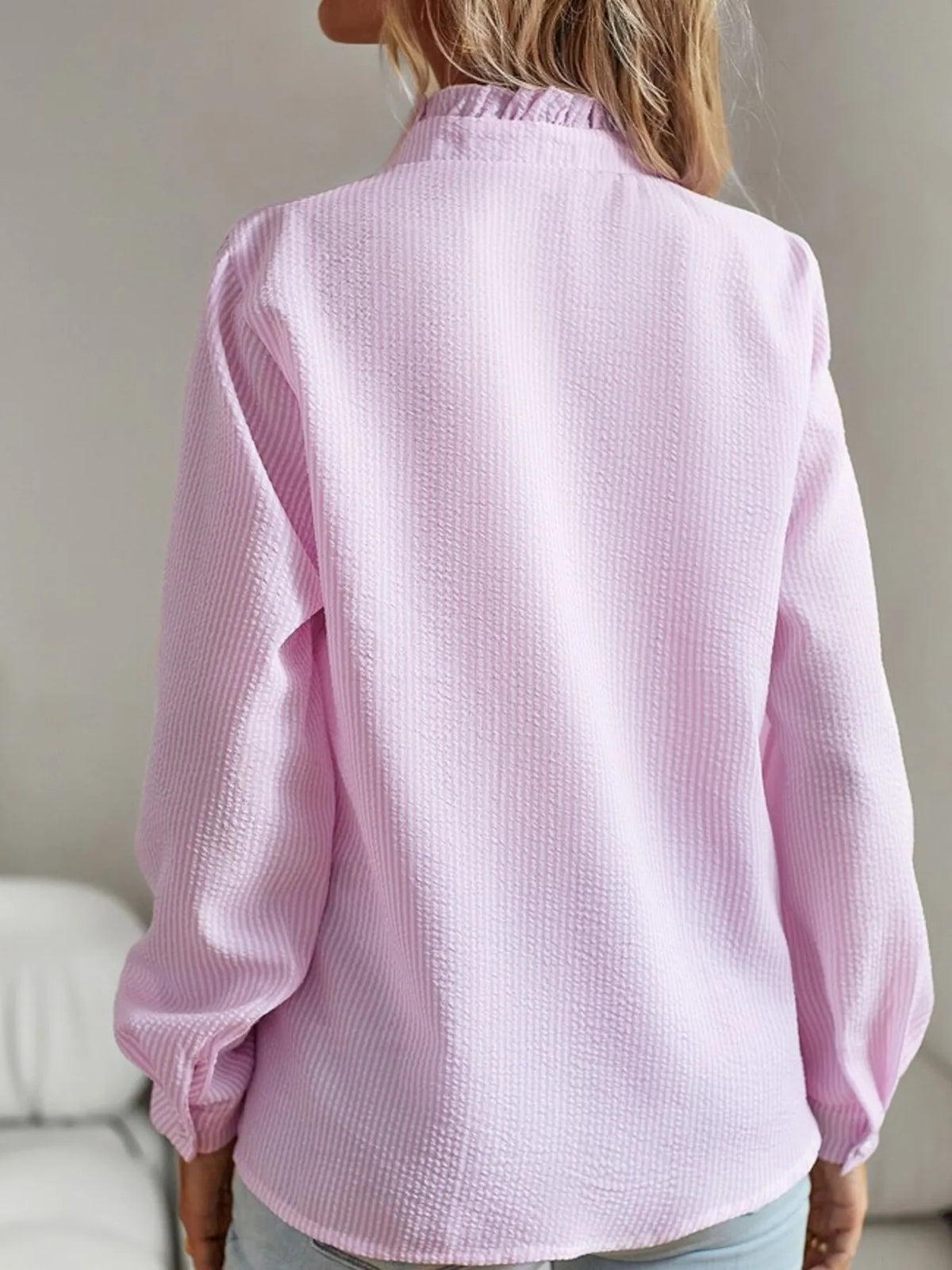 Striped Ruffle Detail Button-up Blouse (4)