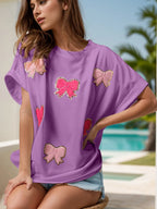 Bow Round Neck Short Sleeve T-shirt (9)