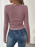 Striped Square Neck Long Sleeve T-shirt (9)