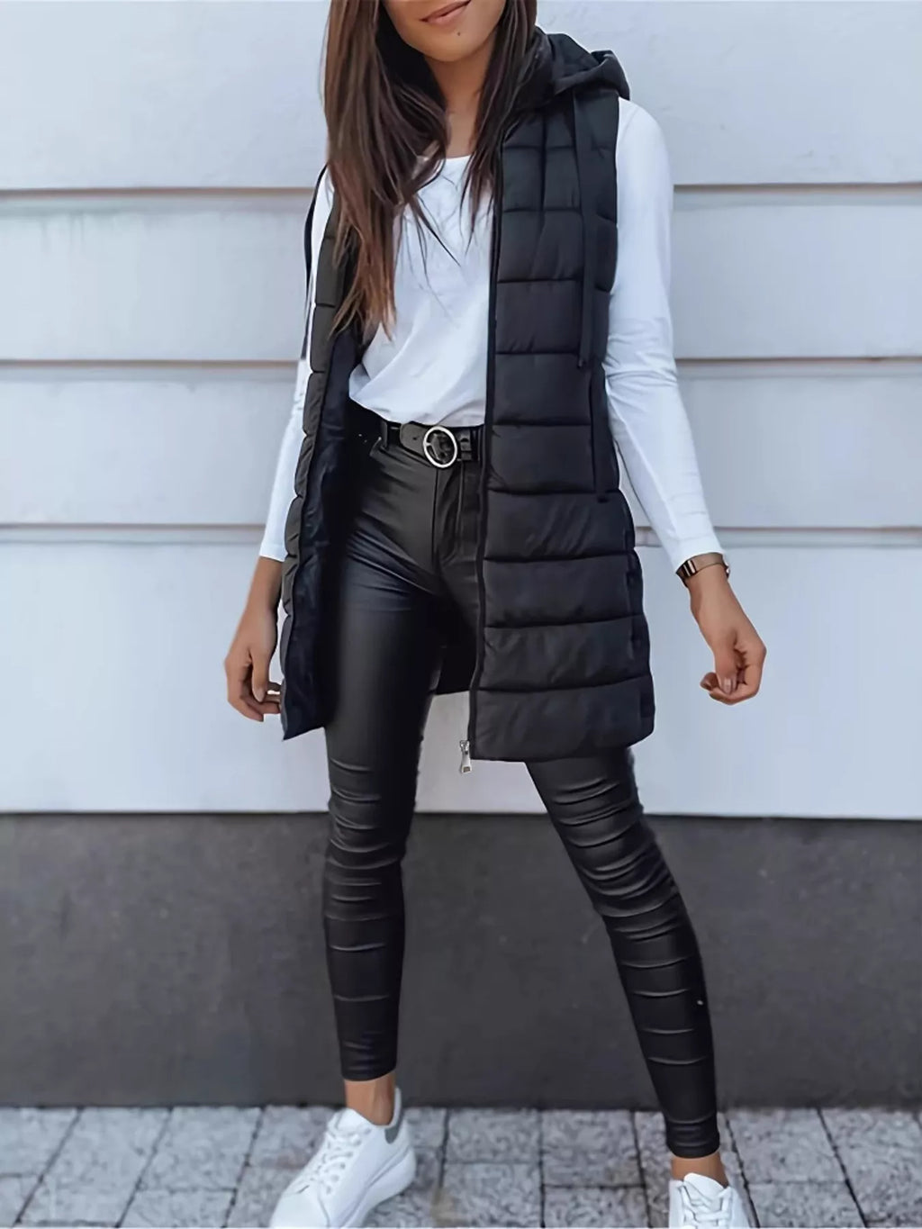 Zip Up Longline Hooded Puffer Vest Coat (13)