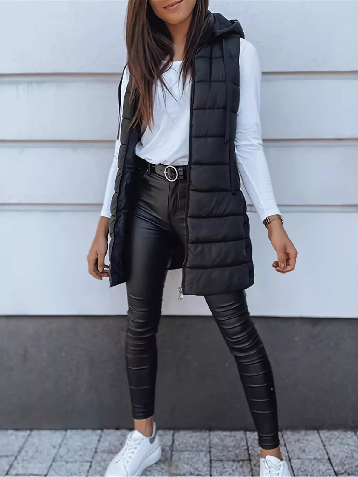 Zip Up Longline Hooded Puffer Vest Coat (13)