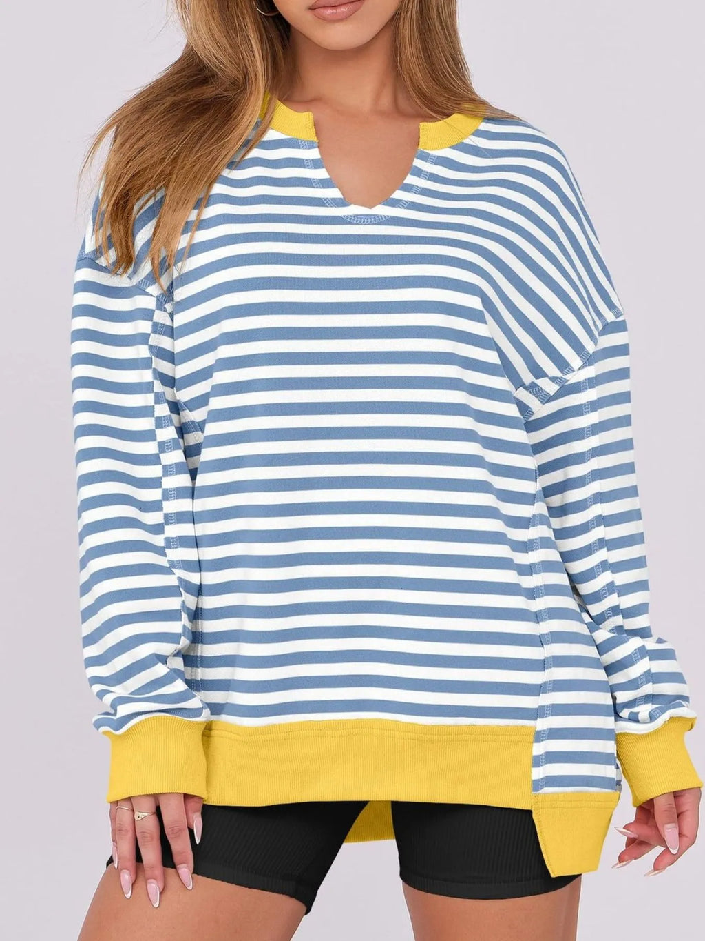 Notched Long Sleeve Oversized Sweatshirt (2)