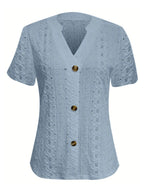 Openwork Notched Short Sleeve Top (11)
