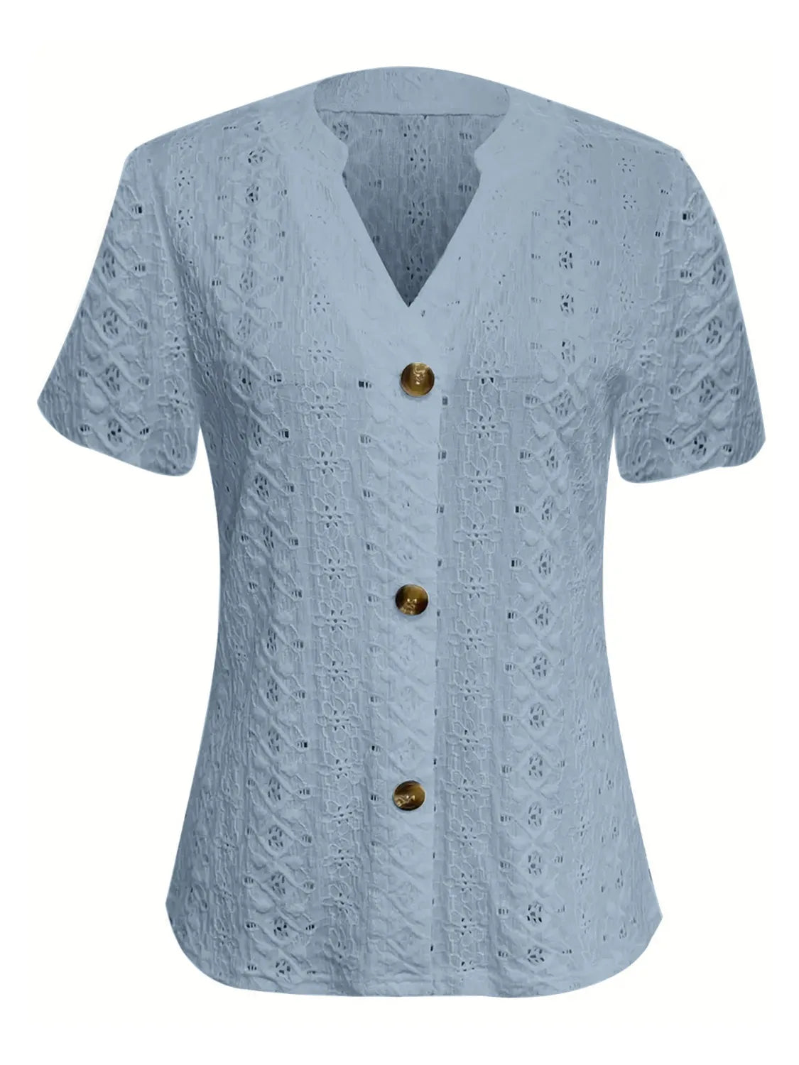 Openwork Notched Short Sleeve Top (11)