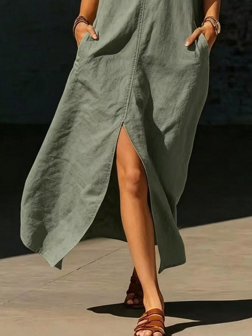Sleeveless Maxi Dress Side Pockets (9)