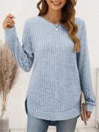 Ribbed Round Neck Long Sleeve T-shirt (14)
