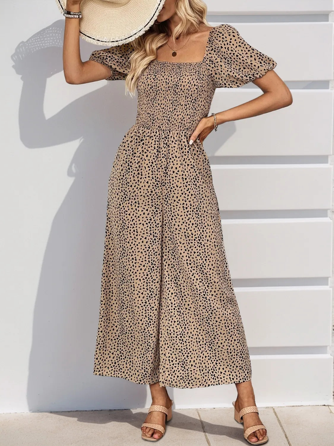 Printed Square Neck Puff Sleeve Jumpsuit (5)